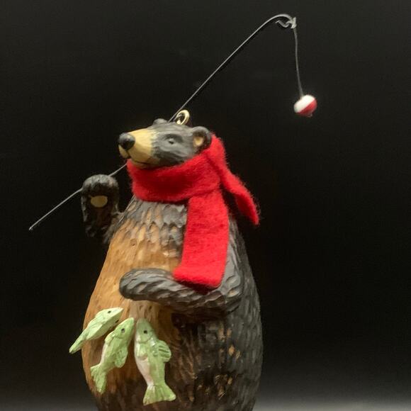 Holiday Time Other - Bear Christmas Tree Ornament Fishing Pole Bobber Fish Scarf